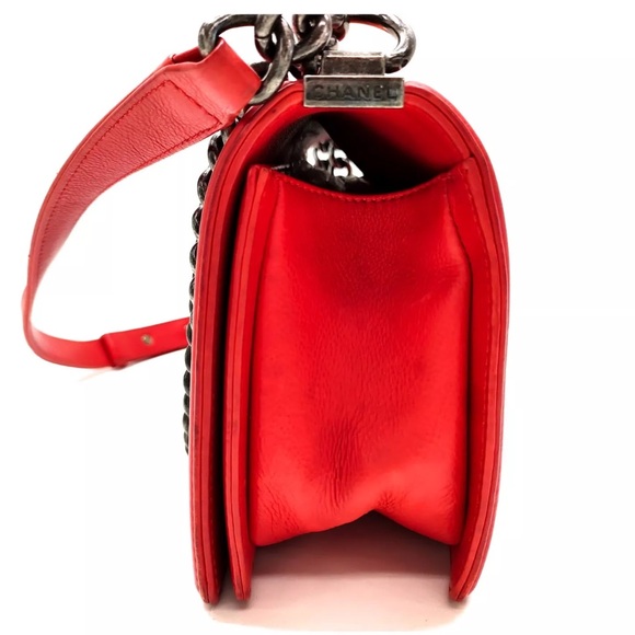 CHANEL BOY Chain Wild Stitch Quilted Shoulder Bag Red Medium 3 Chanel wallets - Picture 5 of 14